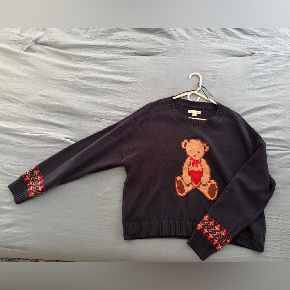 Aeropostale Navy Crewneck Sweater with Teddy Bear and Red Heart